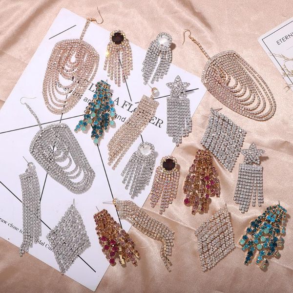

lady shiny crystal fringed drop earrings for women multi layer bling bling glass wedding earrings statement jewelry gifts, Silver