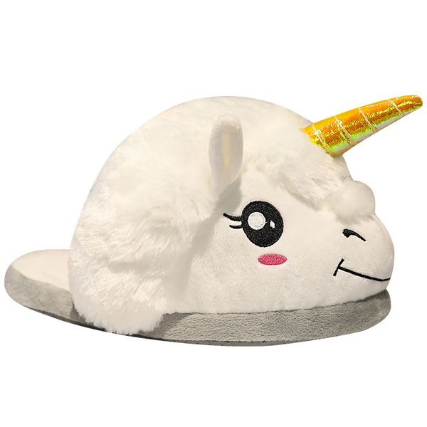 

manufacturers supply unicorn winter slippers pony unicorn indoor half pack cute girls plush cotton slippers, Black