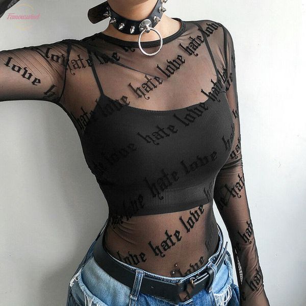 

new women lasdies fashion casual chic summer t shirt tees long sleeve slim mesh t shirt party clubwear, White