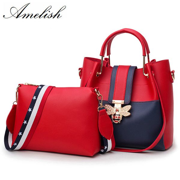 

2018 crossbody bag 2 pcs fashion bee pearl ladies messenger hand bag for women crossbody tote shoulder