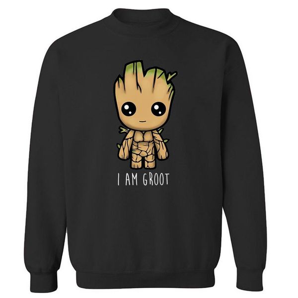 

i'm groot printed sweatshirts male autumn winter 2019 new fashion o-neck pullover men harajuku fleece men's sweatshirt, Black