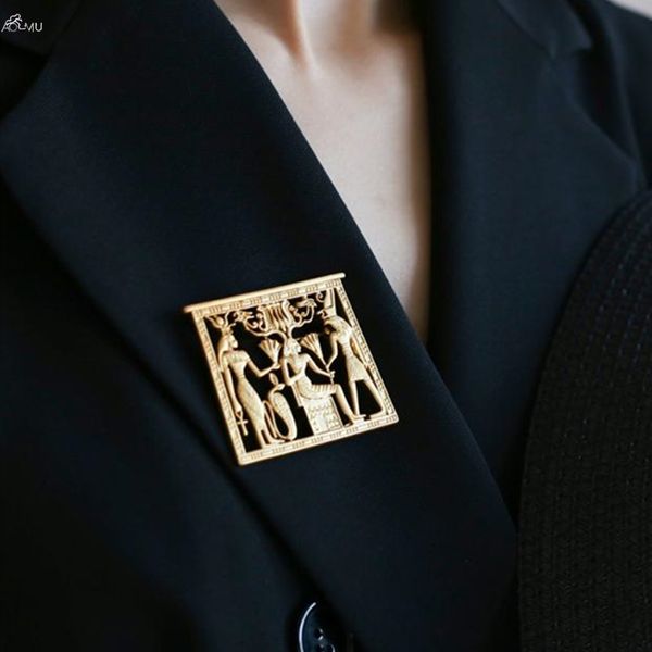 

aomu vintage egypt portrait metal brooches geometric gold color brooches for women pins accessories fashion party jewelry, Gray