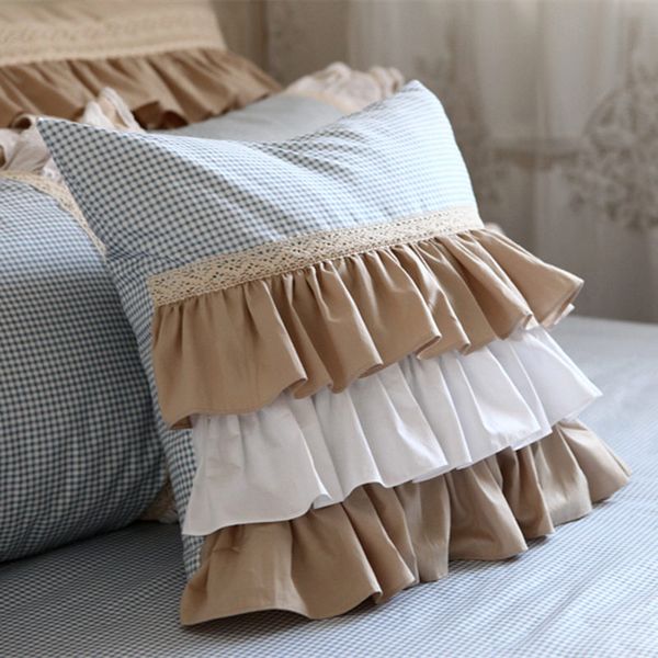 

new cake layers decorative pillowcase european style embroidered pillow case princess ruffle pillow cover (not include filler