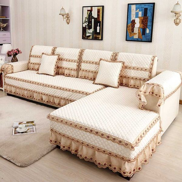 

european style satin sofa cover combination kit fabric on-slip sofa cushion lace set towel backrest pillowcase