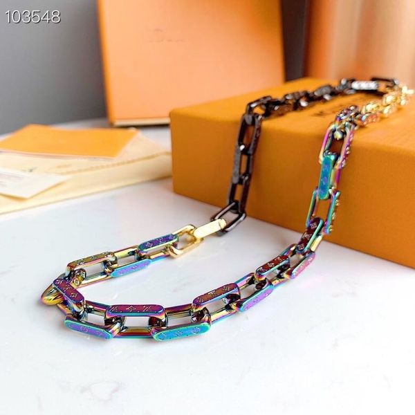 

luxury monogram classic designer colorful mental stainless steel 52cm length chain for men jewelry, Silver