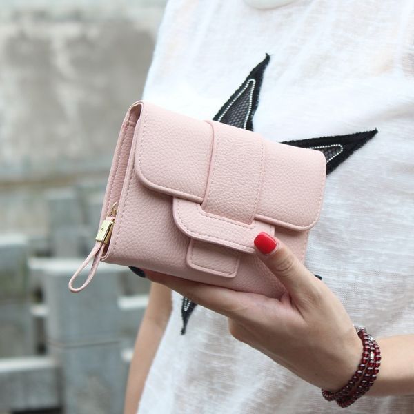 

new soft pu leather women hasp wallet fashion tri-folds clutch for girls coin purse card holders female purse money bag, Red;black