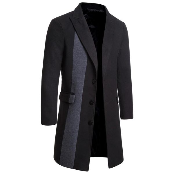 

new fashion casual style colorblock pattern thicken single-breasted design men's woolen coat jk0044, Black