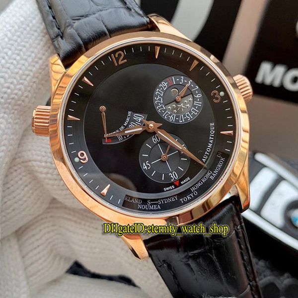 

3 color master control q1482401 black dial power reserve japan miyota automatic mens watch rose gold case leather strap sport watches, Slivery;brown