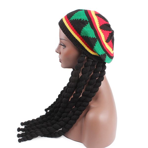 

fashion hip hop hat miya mona men novelty knitted wig braid bob marley rasta beanie male jamaican tassel hair accessories halloween costumes, Silver