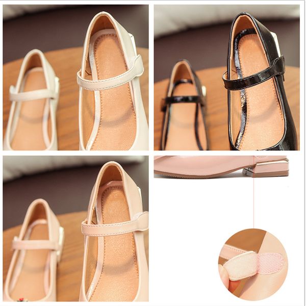 

autumn 2018 girls rhinestone embellished bow flats square heels children pu leather princess dress shoes toddler/little/big kid, Black;grey