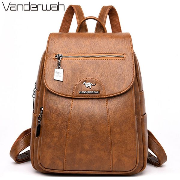 

women soft leather backpacks vintage female shoulder bags sac a dos casual travel ladies bagpack mochilas school bags for girls y200623