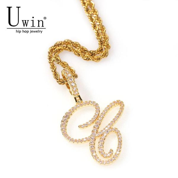 

uwin cursive letters custom name necklace pendant charm cubic zirconia full iced out for men hiphop jewelry gift, Silver