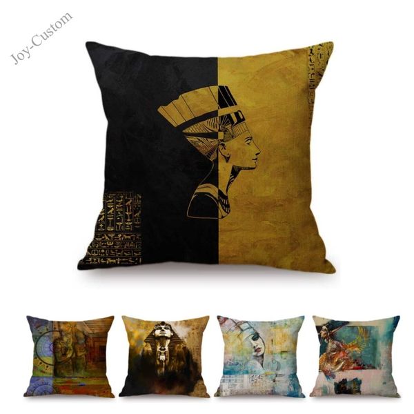 

egyptian pharaoh cleopatra pyramid hieroglyphic oil painting throw pillow case ancient egypt culture gallery art cushion cover