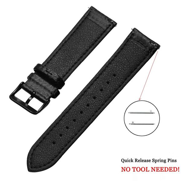 

luxury black carbon fiber leather watch strap band 20mm 22mm quick release strap for gear s3 s2 classic width replacement band, Black;brown