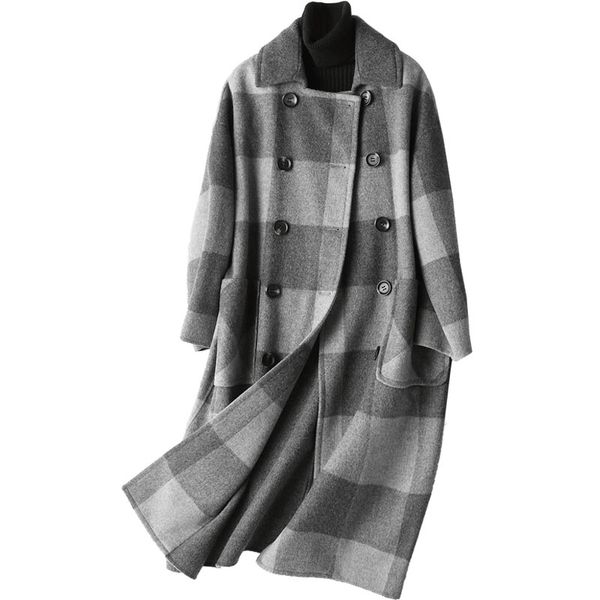 

england wool coat female jacket korean vintage spring autumn women double-sided long woolen coats women's fur coat zt1663, Black