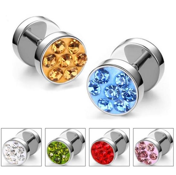 

1pcs punk double sided round titanium steel colorful earrings 8mm antiallergic for men women fake ear plugs gothic barbell stud earring, Golden;silver
