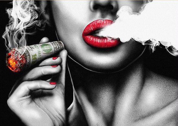 

4-0010# red lips smoking characters vintage home decor handpainted &hd print oil painting on canvas wall art canvas pictures 200