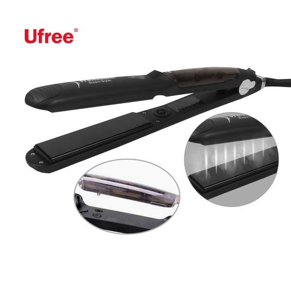 

uhair straightener steam function iron tourmaline ceramic vapor professional with argan oil infusion straightening irons, Black