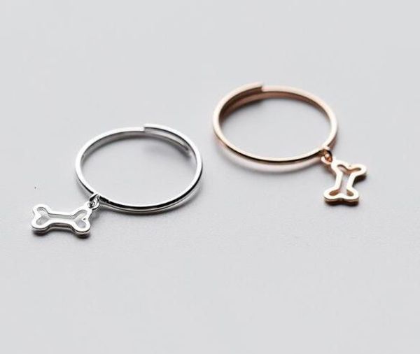 

100% 1pc authentic real.925 sterling silver fine jewelry hollow dog bone ring gtlj1492, Golden;silver
