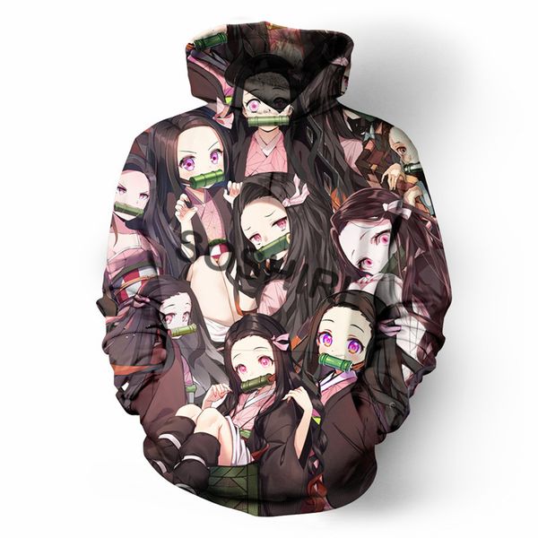 

3d demon slayer harajuku hoodies hipster anime kamado nezuko hoody long sleeve winter sweatshirt kawaii cool pullover, Black