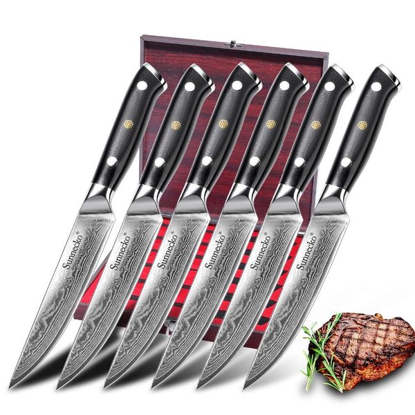 

5inch Inch Steak Нож дамаск стали VG10 6шт Кухонные ножи Набор G10 Handle высокого качества нож Подарочная коробка Упаковка