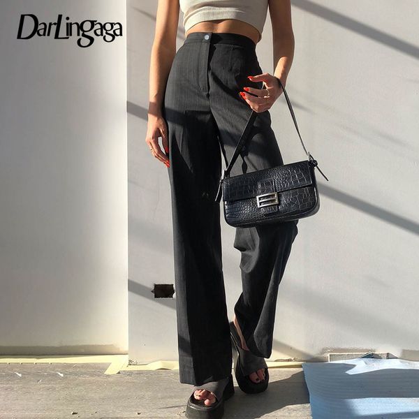 

darlingaga elegant fashion stripe high waist pants women straight casual ladies trousers sweatpants harajuku pants capri bottom, Black;white