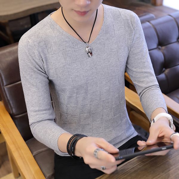 

2019 new autumn winter fashion brand casual sweater men v-neck solid slim fit knitting men's sweaters pullovers male, White;black