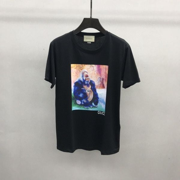 

2020 european spring and summer latest cute gorilla printing t-shirt men's designer fashion men and women luxury mixed cotton t-shirt, White;black