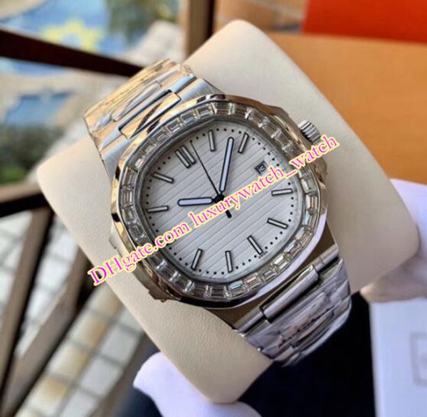 Versão mais recente 18k ouro branco 5711 baguette diamante relógio 316l pulseira de aço 40mm automático masculino moda relógios luxo