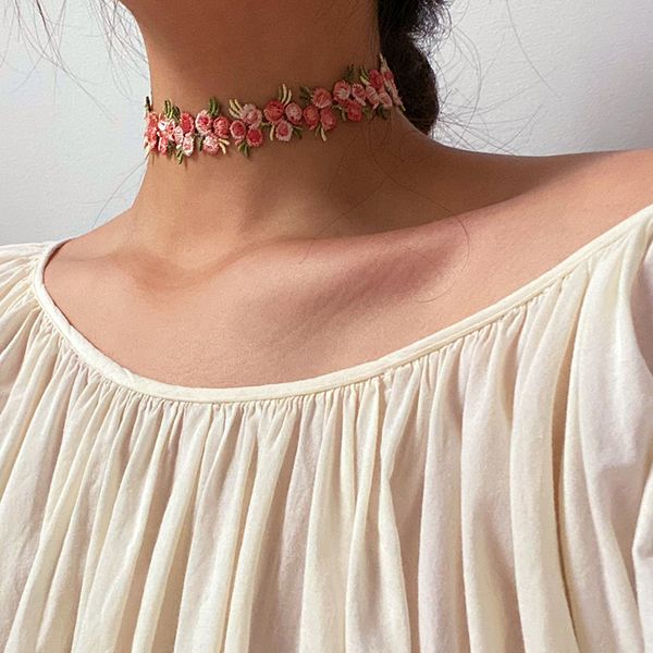 

vogallery fashion pink flower chokers necklaces for women elf cute purple yellow flowers chocker summer short necklace jewelry, Golden;silver