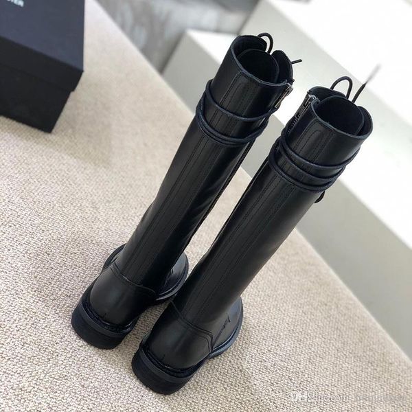 

new trend long tube female autumn and winter but knee straps slim knight boots plus velvet high boots factory direct size 35-40, Black