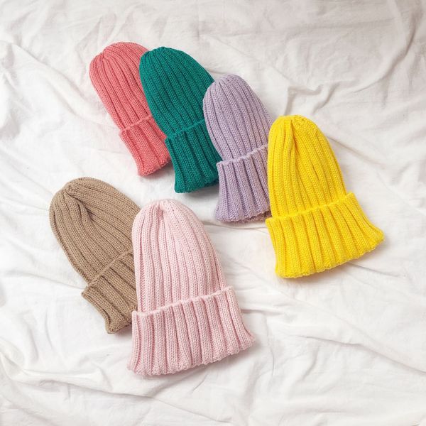 

new autumn winter child baby girls boys hat candy colors kids knitted beanies skull caps children warm hats m203, Yellow
