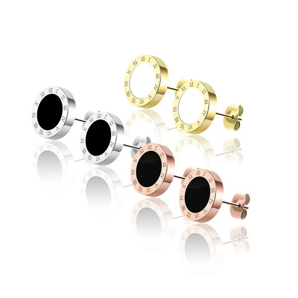 

fashion brand titanium steel roman love earrings for woman jewelry 18k gold plated silver/rose in black and white for woman gift, Golden;silver