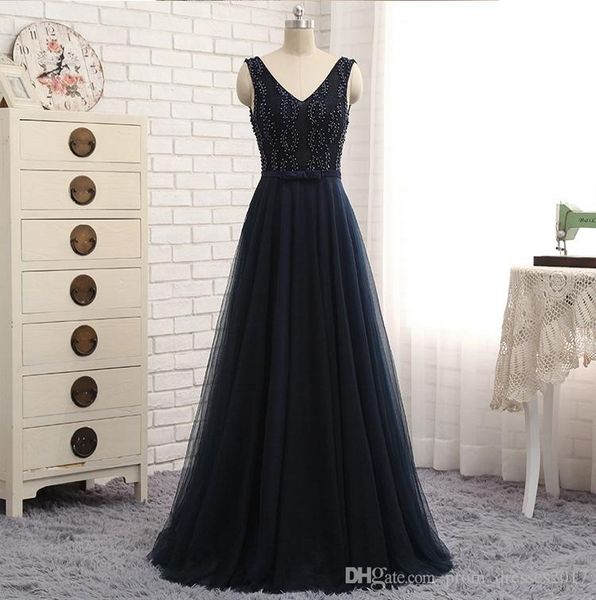 

new high-end heavy manual evening dresses handmade beaded pearl navy lace yarn shoulder v collar backless prom party dresses, Black;red