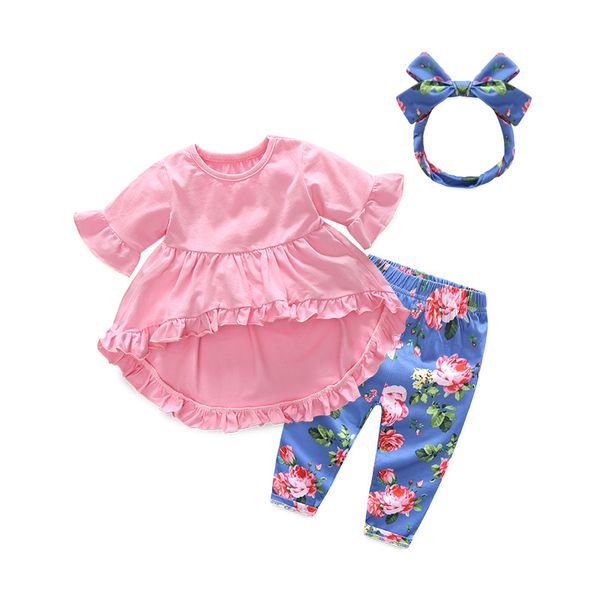 

fashion cute toddler girls clothing set short sleeve t-shirt+trousers+headband baby girl autumn clothes, White