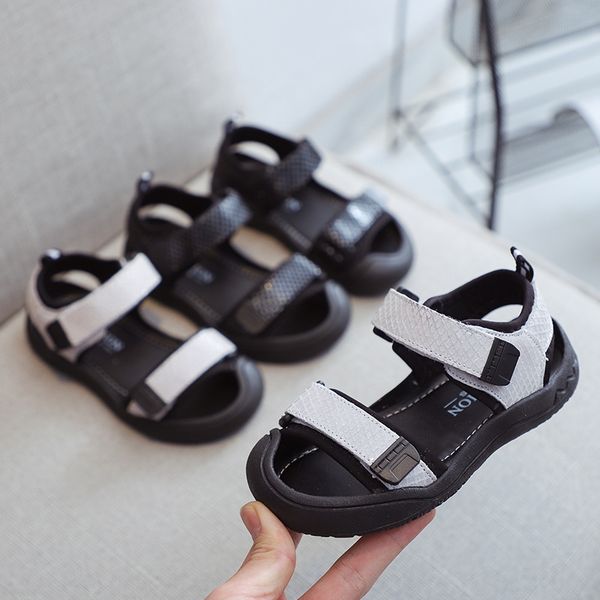 

2019 magic and children's baotou boys' sandals girls' sandals genuine leather magic sticker, Black;red