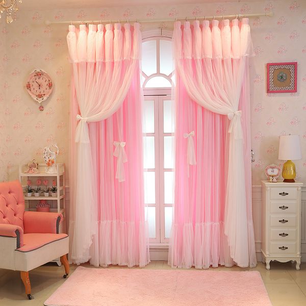 Full Shading Lace Pink Window Curtain, Pink Window Curtains