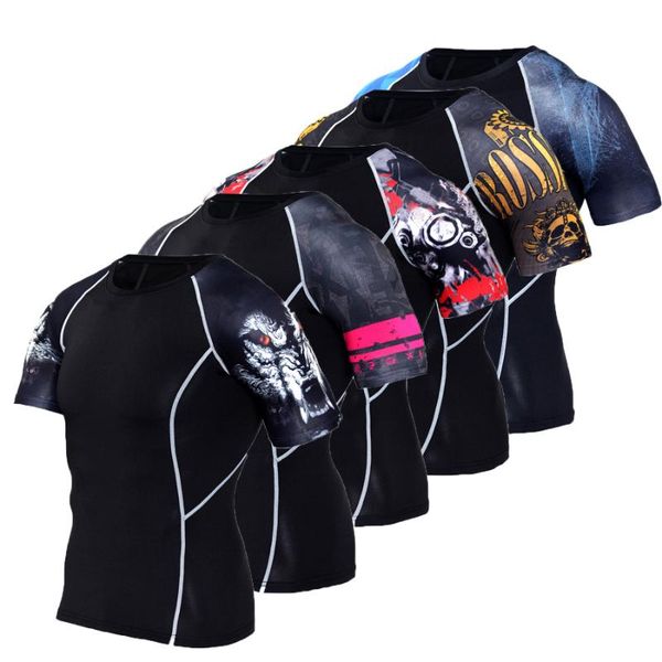 

plus size 4xl sport t shirt men rashgard running shirt men compression quick dry gym t-shirt fitness crossfit jersey, Black;blue