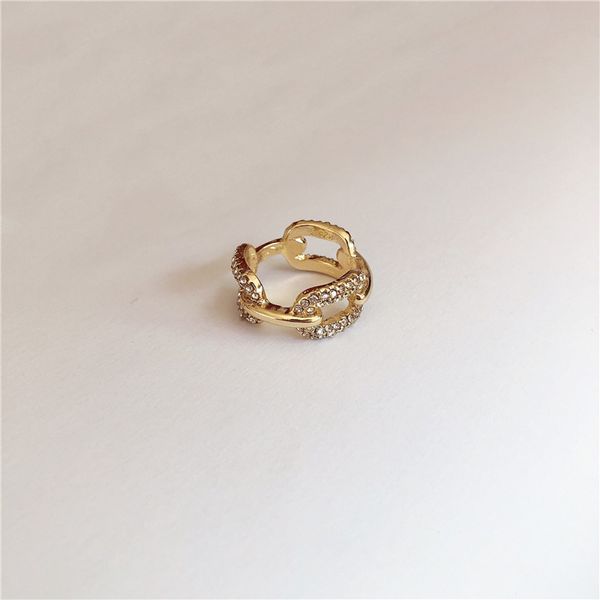 

rongho vintage crystal chain hollow rings for women hiphop jewelry metal link chain oval ring femme bijoux, Golden;silver