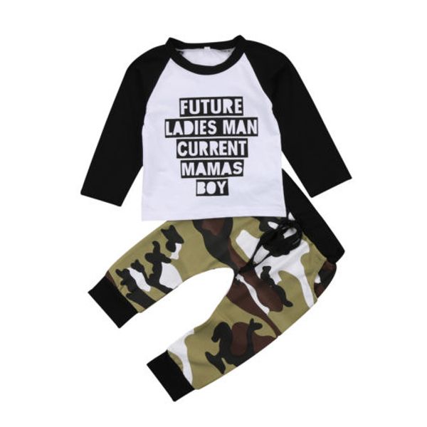 

emmababy 2pc baby boys clothes outfit infant kids long sleeves camouflage t shirt +camo pants fashion set cute clothing, White
