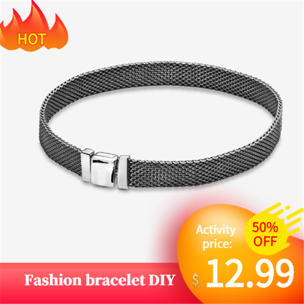 

925 sterling silver bracelet black reflexions mesh bracelets black reflexion & safety chains charms for women diy jewelry