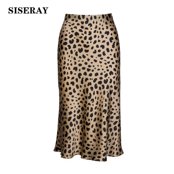 Vendita calda gonna longuette leopardata a vita alta femminile cintura elasticizzata nascosta gonne in raso di seta stile slip gonna con stampa animalier donna MX190731