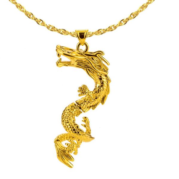 Dragão Único Fly dragão vívido em forma de ouro amarelo 18K ouro enchido colar de cadeia de pingente dos homens