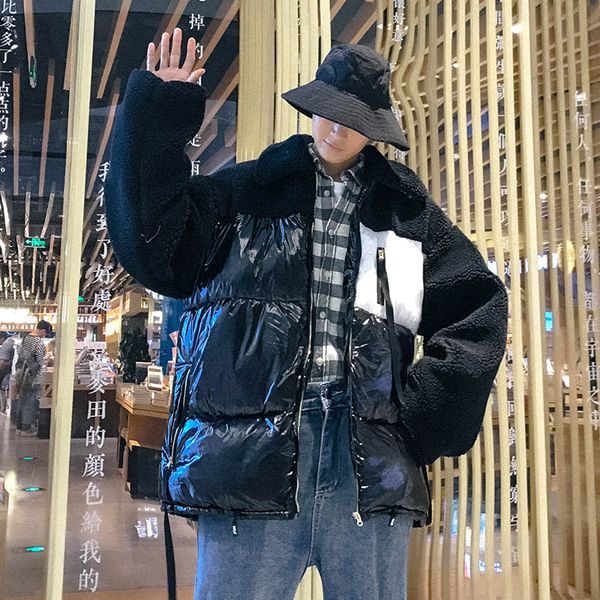 

men's cotton coat 2019 autumn and winter new down casual lamb hair student cotton clothing youth fashion trend men's clothing, Black