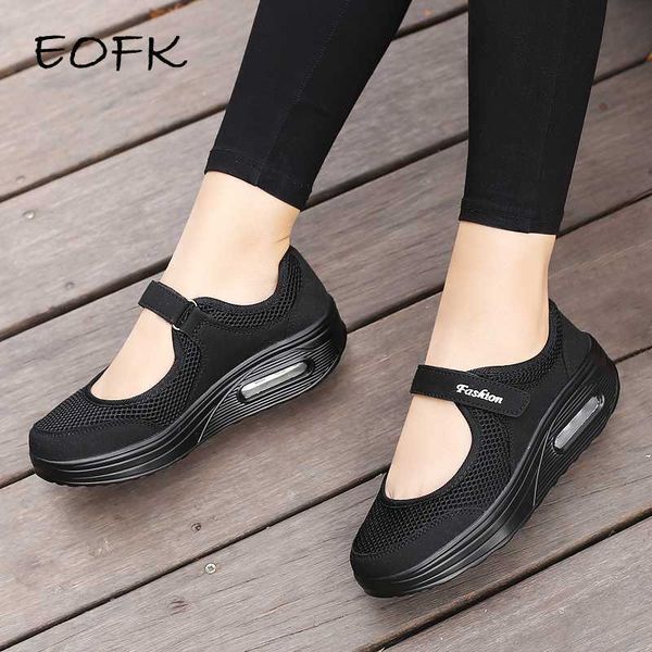 

eofk summer women flat shoes air mesh casual sneakers women's flats ladies mary janes comfortable female hoop loop shoes woman, Black