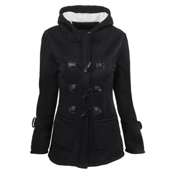 

women causal coat autumn witner women's overcoat female hooded outwear zipper horn button jackets large size s-6xl 6 colors, Black