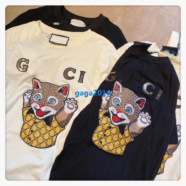 

high end женщины девушки oversize толстовка вышивка кошка мотив блестки письмо круглый вырез с длинным рукавом блузка рубашка мода дизайн пу, Black