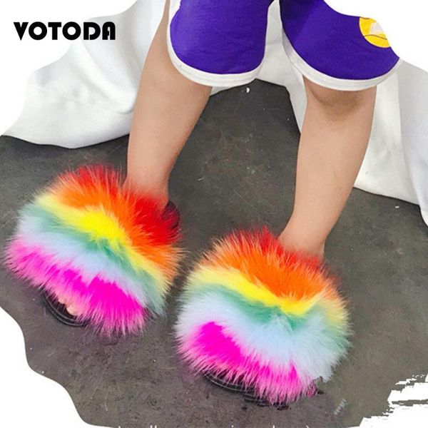 

summer kids real fur слайды дети пушистый енот тапочки детские крытый главная сандалии пушистый бич шлепанцы девушки мальчик обувь, Black;red