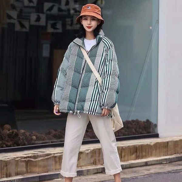 

women's down & parkas sport winter jacket women parka coat harajuku oversize 2021 striped female warm thick clothing outerwear puffer q, Black