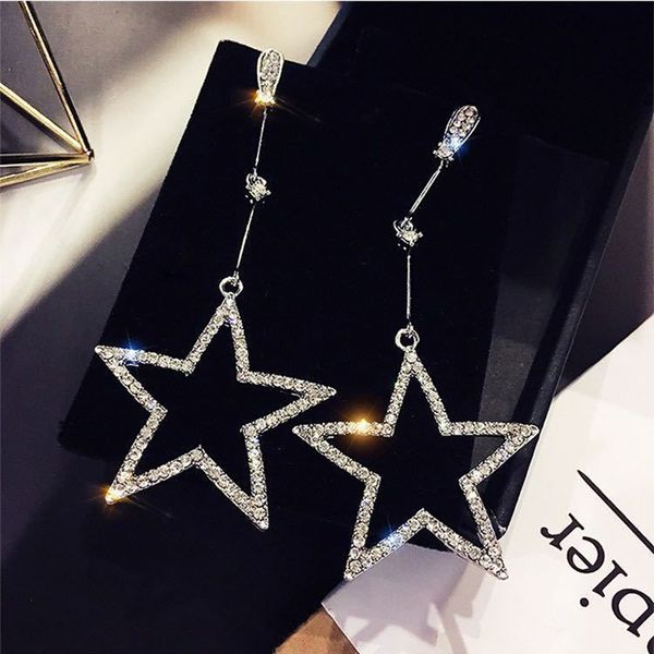 

korean style crystal drop earrings for women delicated star geometric dangling ear jewelry wedding party brincos wholesale, Silver